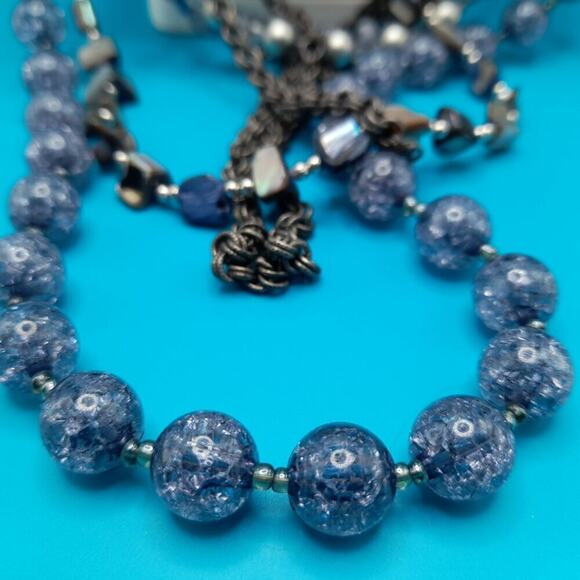 Chico’s Layered Beaded Necklace Silver Tone Glass Pearl Shell 7 Strands 30” - Picture 9 of 15